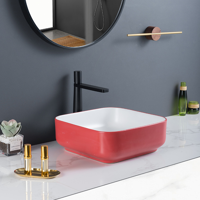 Matt Red Color Porcelain Small Bathroom Sink