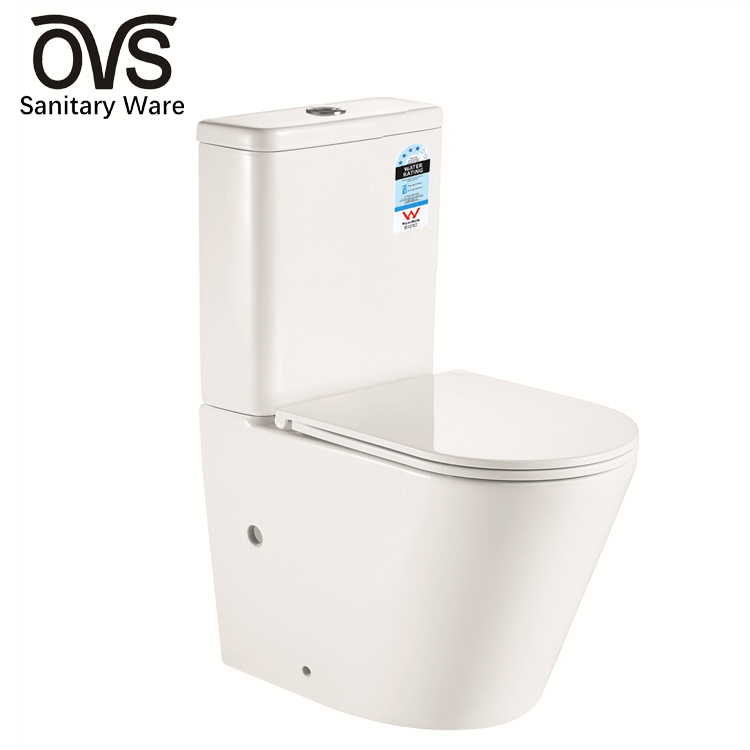 Ceramic Washdown Open Rimless Highly Efficient Dual-Flush Two Piece Toilet Bowl