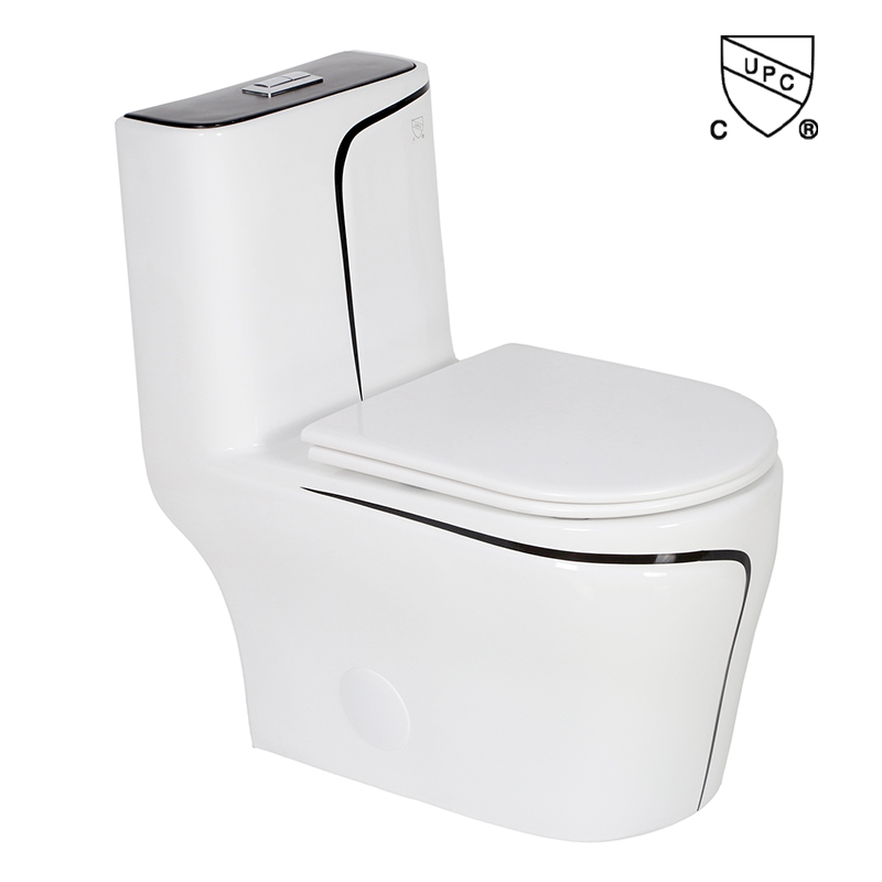 OEM Luxury Sanitary Ware Dual Flush Black Line One Piece Elongated Toilet