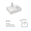 Modern Rectangular Shape Counter Top Mounted White Finish Ceramic Vessel Sink