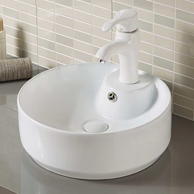 Round Shape Glossy White Color Home Bathroom Sink