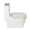 Modern Luxury Style Bathroom Dual Flush Gold Line White One Piece Elongated Toilet