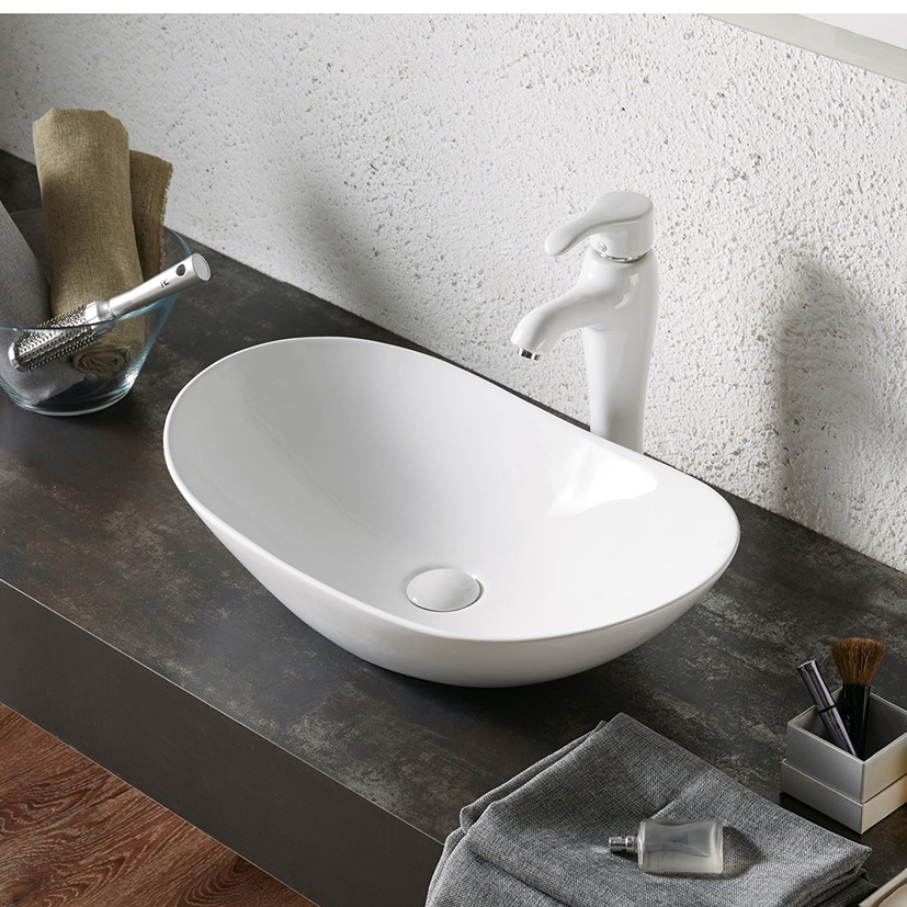 Oval Ceramic Lavatory Small Vessel Sink With Faucet